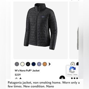 Like new. Only worn a few times. No wear. Patagonia black. Medium. No smoke/pet